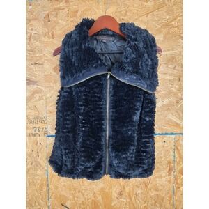 Fever Black Faux Fur Vest Women's Medium Sleeveless Zippered Textured‎